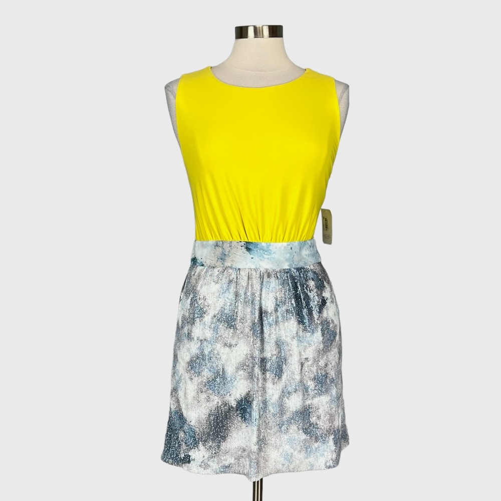 Rachel Roy Yellow Blue Sequin Skirt Twisted Racerback Mini Dress 10